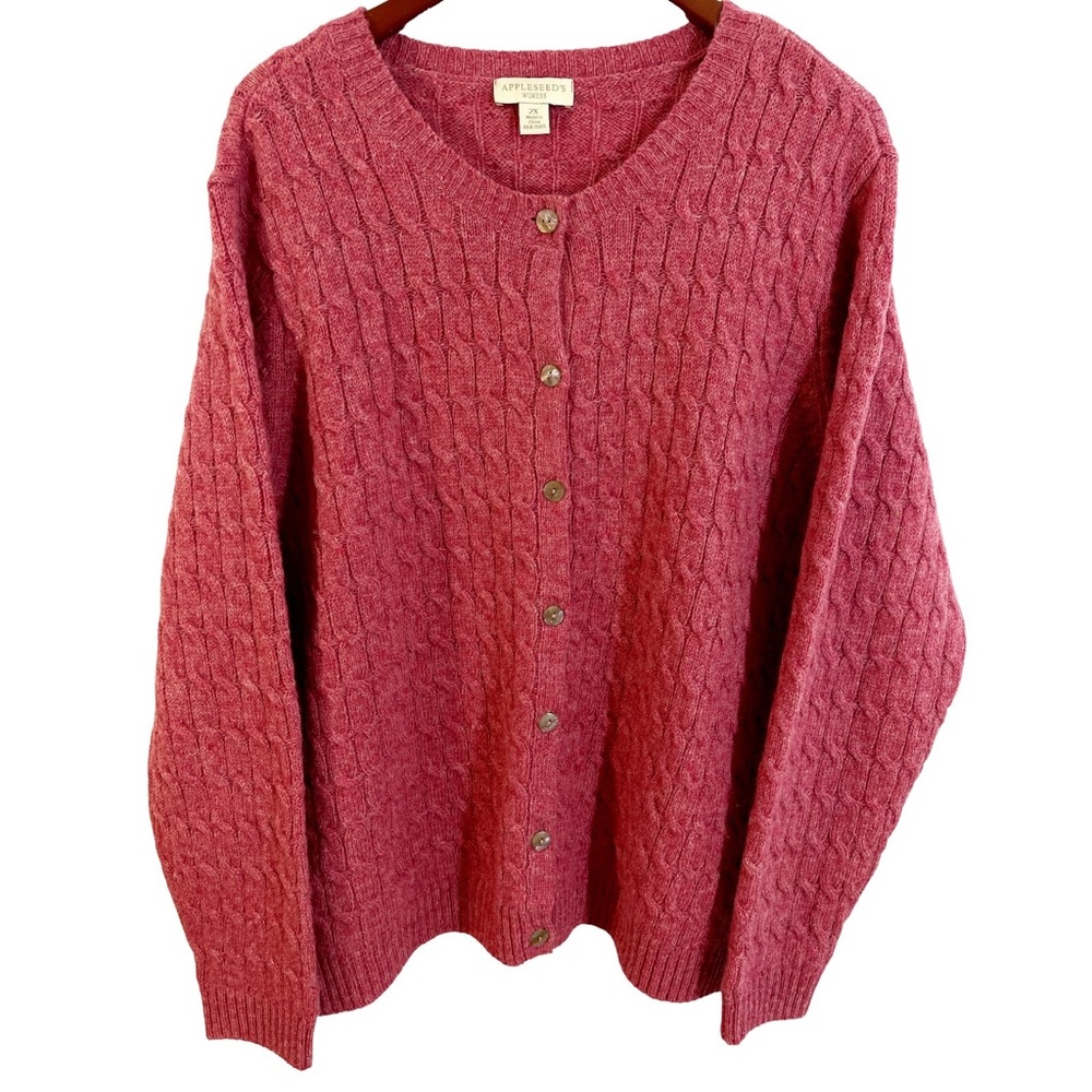 Appleseeds Pink Watermelon Knit Wool Cardigan Sweater Button Up.